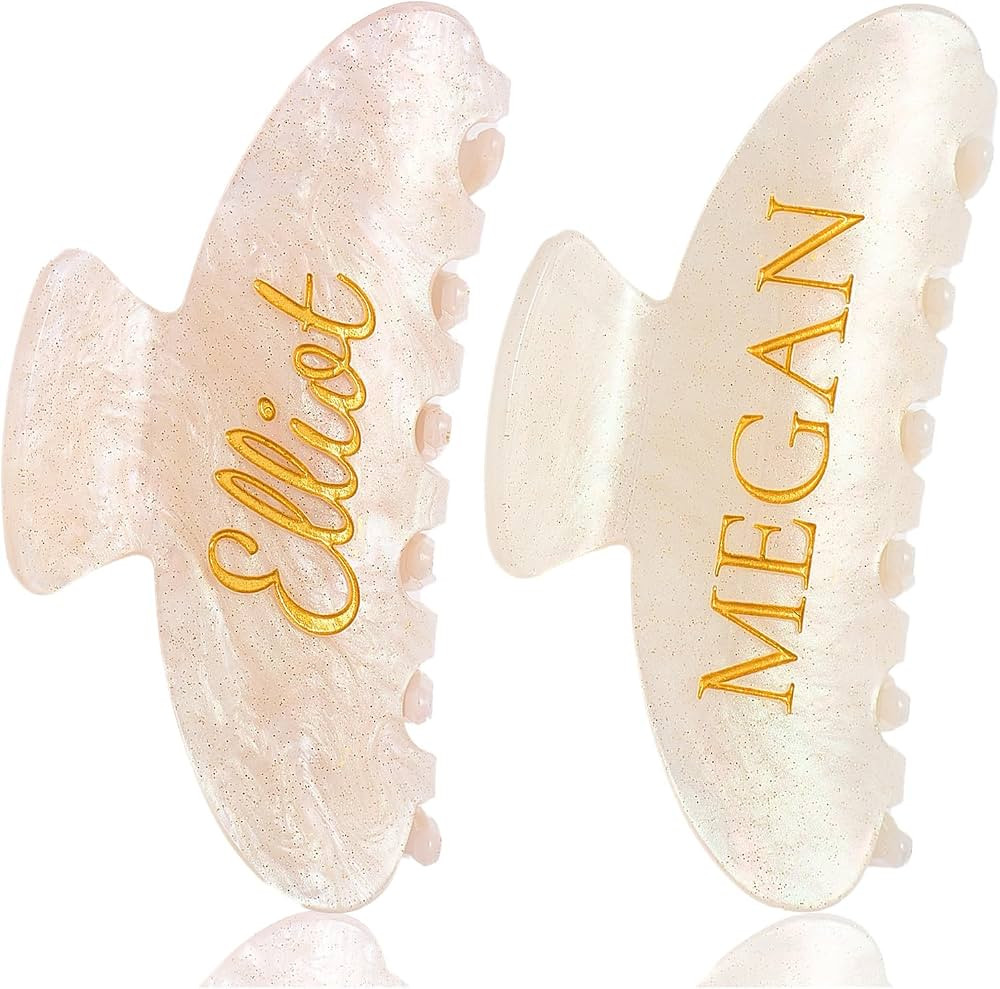 Ship the Next Day, Personalized Hair Clips Engraved with Gold Name, Custom Alphabet Claw Clips fo... | Amazon (US)