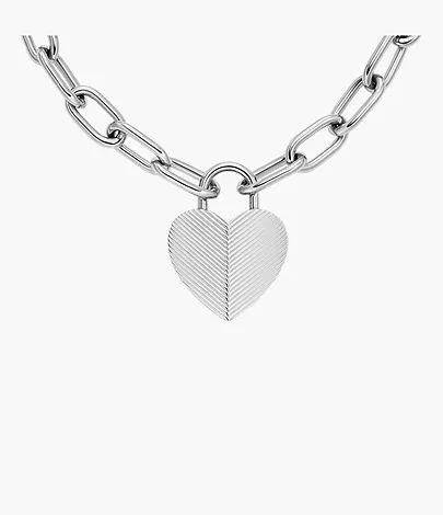 Harlow Linear Texture Heart Stainless Steel Pendant Necklace | Fossil (US)