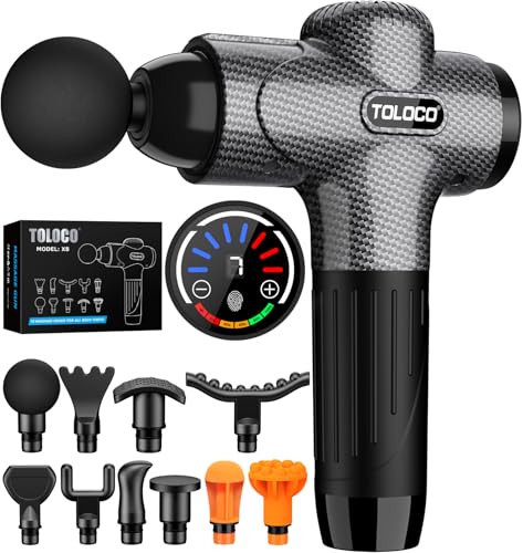 TOLOCO Massage Gun, Upgrade Deep Tissue Back Massager with 10 Replacement Heads, Percussion Massage Guns for Athletes for Pain Relief, Super Quiet Electric Massager for Treatment, Relax, Carbon | Amazon (US)