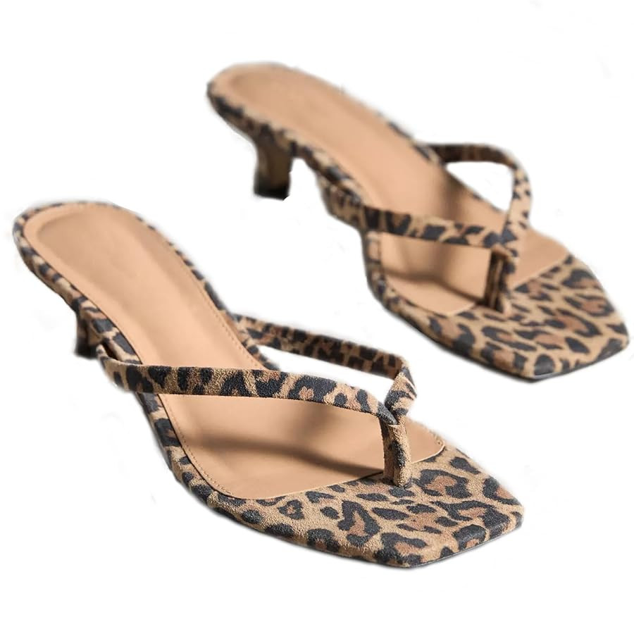 Flip Flops for Women Square Open Toe Slip On Kitten Heels Sandals,Low Heel Comfortable Summer Bea... | Amazon (US)