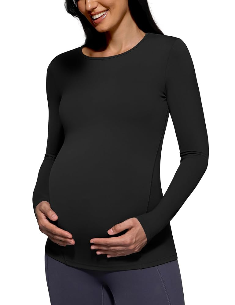 POSHDIVAH Women's Maternity Long Sleeve T Shirts Scoop Neck Pregnancy Tee Top Mama Clothes | Amazon (US)