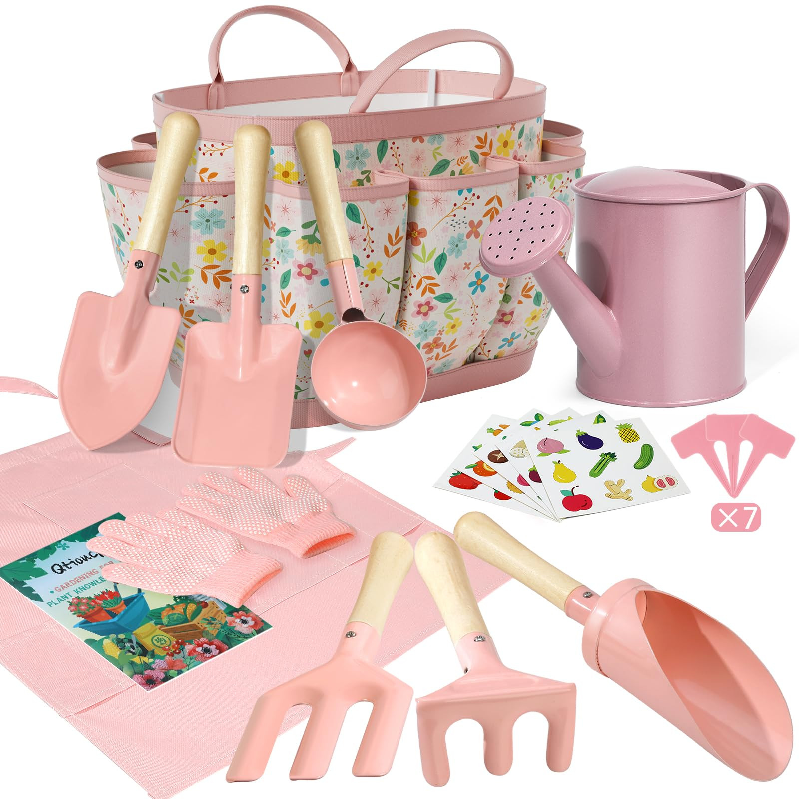 Kids Gardening Set 14Pcs Gardening Tools for Kids with Tote Bag,Watering Can, Shovel, Apron, Garden Book and More Educational STEM Learning Outdoor for Toddlers Boys Girls (Pink) | Amazon (US)