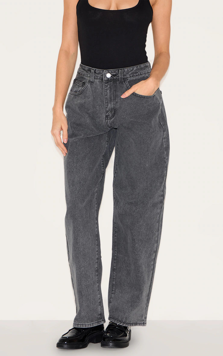 Washed Grey Dipped Back Waistband Boyfriend Jeans | Denim | PrettyLittleThing UK
