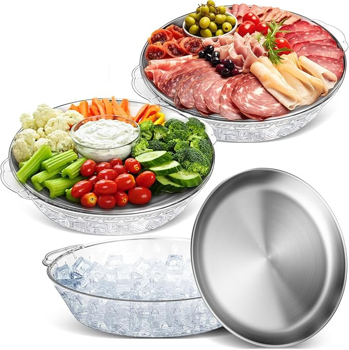 3 Set 11.8" Chilled Serving Tray for Parties with Compartments Ice Chilled Party Platter Charcute... | Amazon (US)