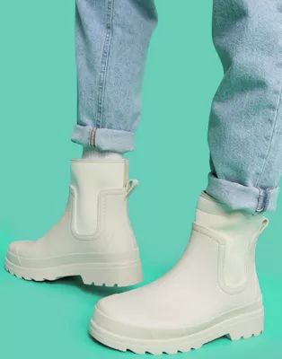 ASOS DESIGN ankle length wellington boots in beige | ASOS (Global)