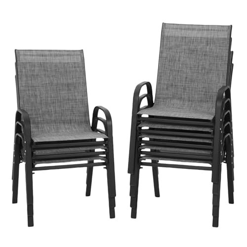 PIZZELLO Patio Chairs Set of 8 - Outdoor Stackable Dining Chairs for All Weather - Lightweight Textilene Outdoor Chair Sets with Armrests - 330Lbs Capacity - for Backyard Garden Porch Poolside (Grey) | Amazon (US)