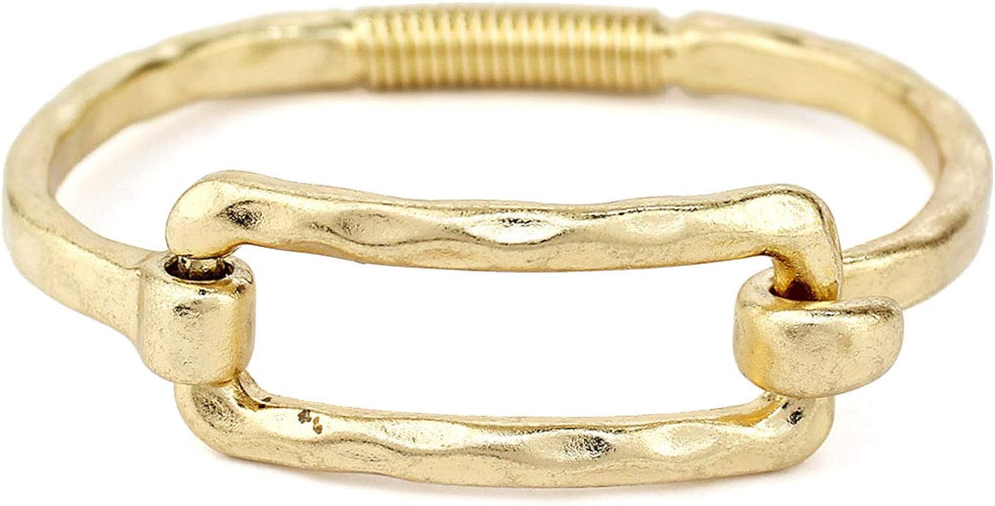 POMINA Chunky Gold Fashion Bangle Cuff Bracelet Geometric Shape Tension Bangle Wide Thick Chain S... | Amazon (US)