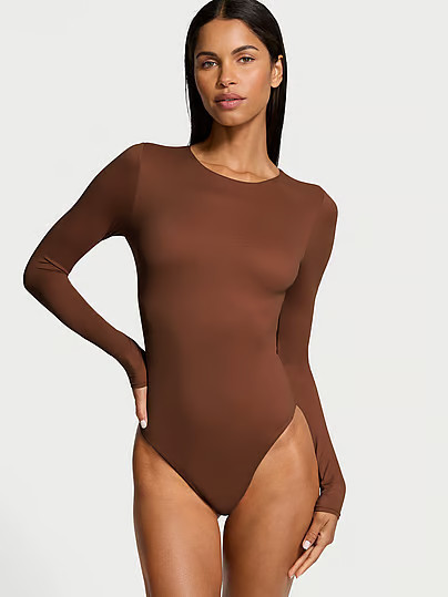 Bodywear By Victoria With FeatherSoft™ Innovation Long-Sleeve Bodysuit, Brown, Xxl - Women's Tops - Victoria's Secret | Victoria's Secret (US / CA )