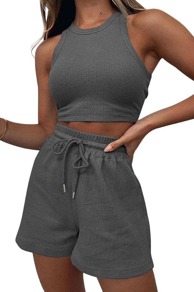 AUTOMET Womens 2 Piece Outfits Tracksuits Lounge Matching Sets Two Piece Linen Shorts Spring Tops... | Amazon (US)