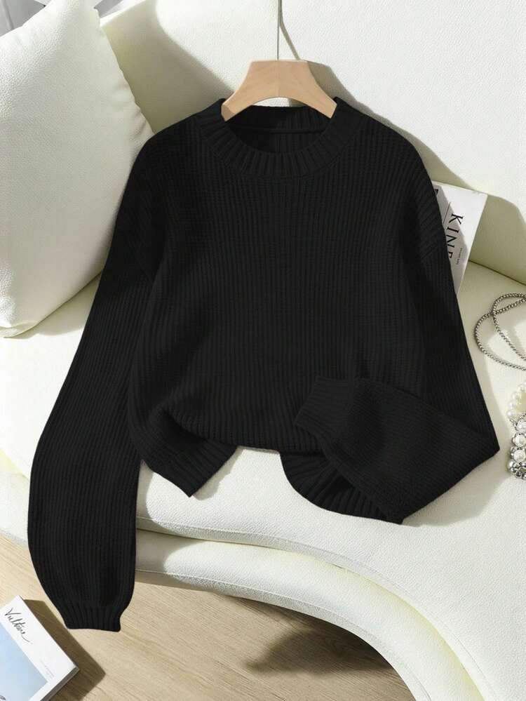 Franclia Women's Casual Everyday Commute Simple Solid Color Drop Shoulder Loose Pullover Sweater | SHEIN
