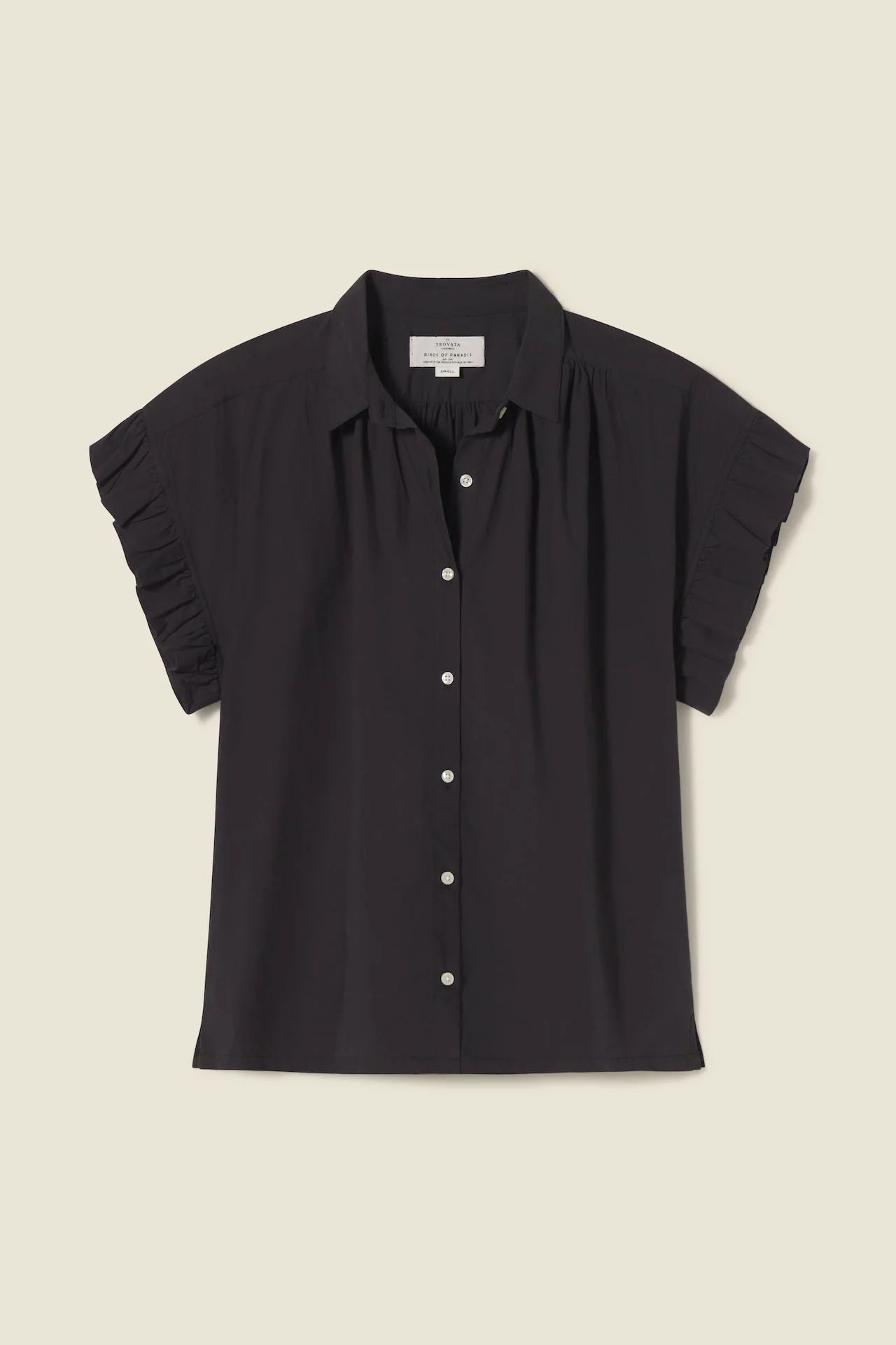 Marianne B Ruffle Sleeve Shirt Black Poplin | TROVATA