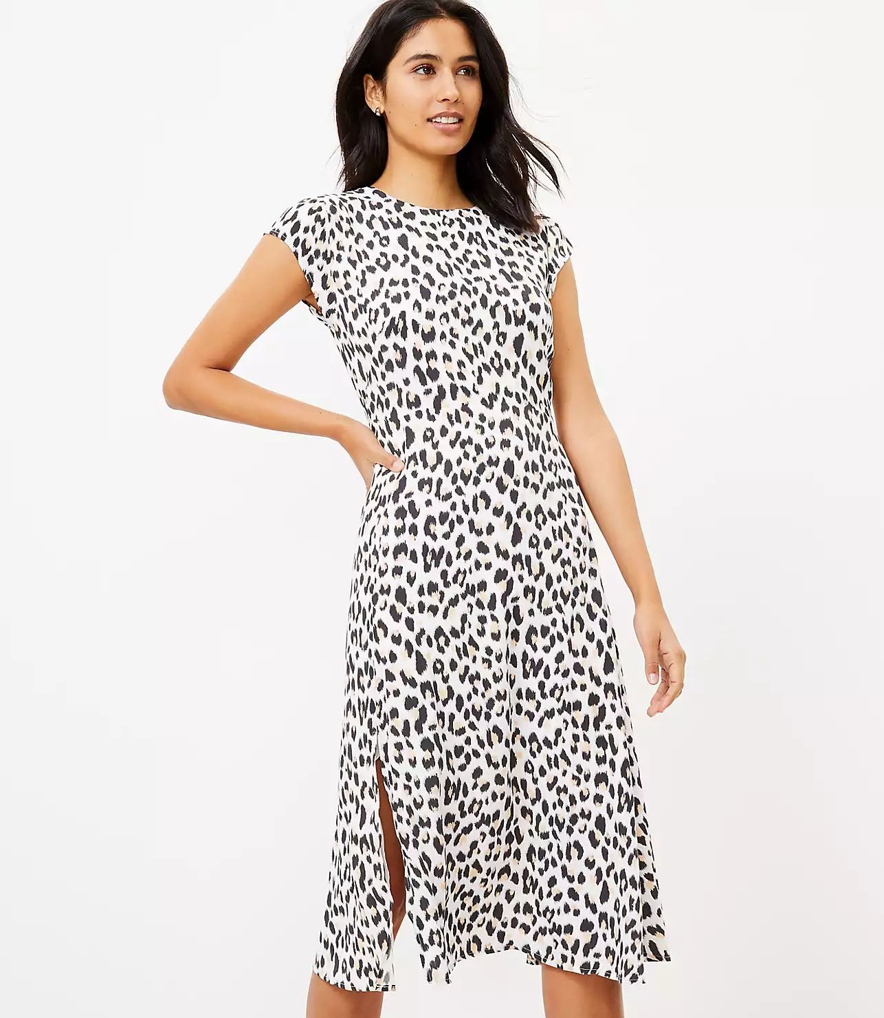 Leopard Print Flutter Sleeve Midi Dress | LOFT