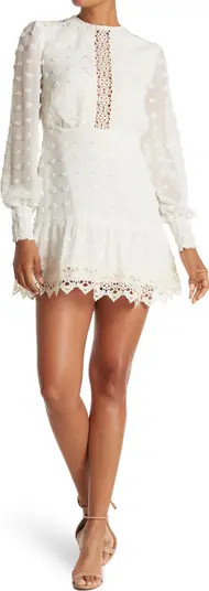 Love By Design Rina Long Sleeve Dotted Chiffon Lace Trim Dress | Nordstromrack | Nordstrom Rack