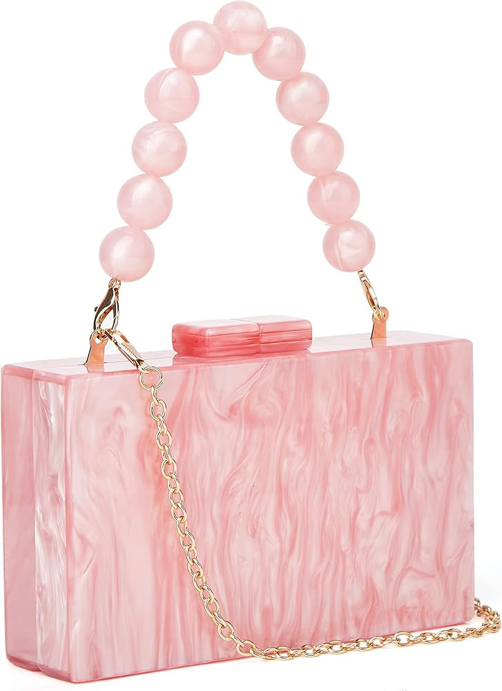URAWOW Acrylic Evening Handbag Beads Bag for Women Graceful Shoulder Bag Satchel Marble Clutch Purse | Amazon (US)