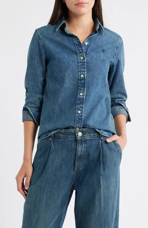 Lauren Ralph Lauren Classic Fit Denim Shirt in Haze Wash at Nordstrom, Size X-Small P | Nordstrom