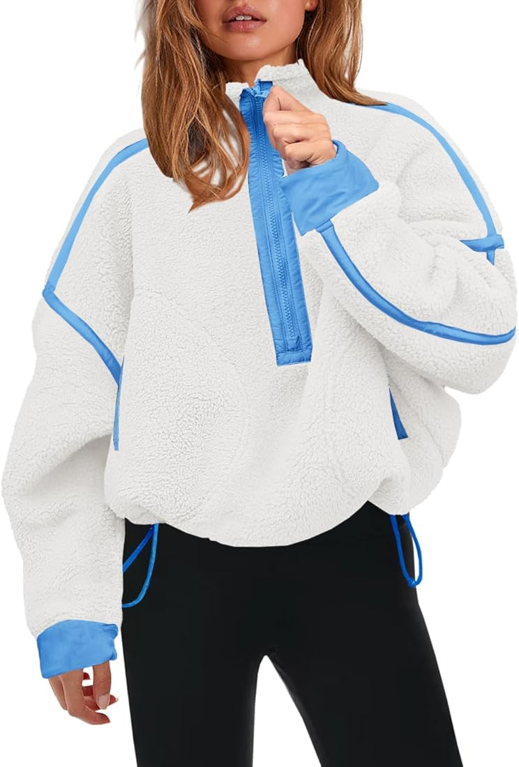 Panadila Womens Half Zip Sherpa Fleece Pullover Soft Oversized Sweatshirt with Pockets Warm Fuzzy... | Amazon (US)