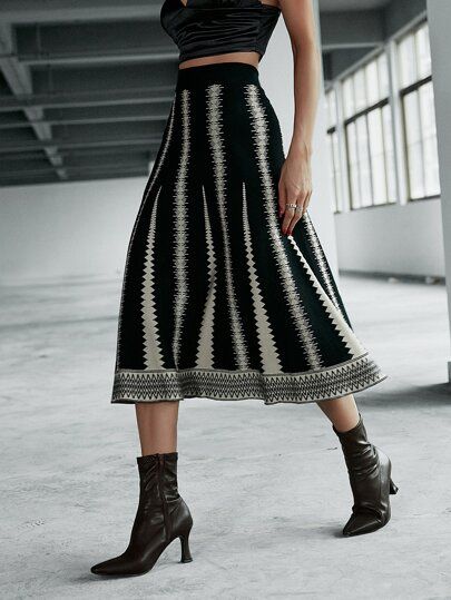 Chevron Pattern High Waisted Knit Skirt | SHEIN