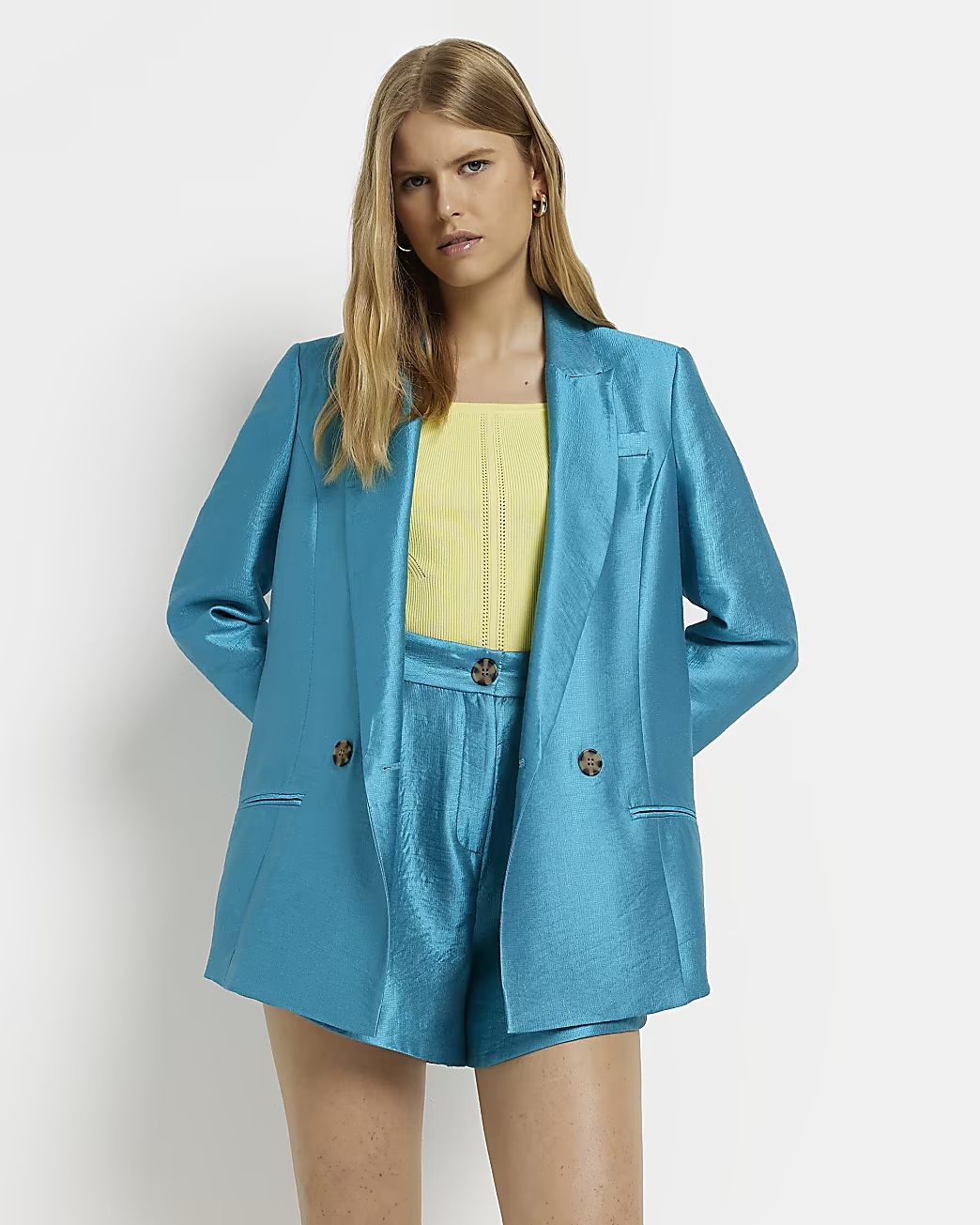 Green satin longline blazer | River Island (UK & IE)