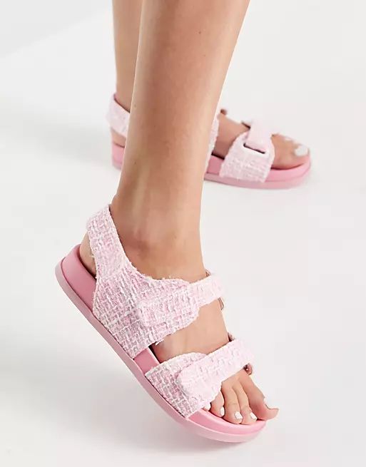 ASOS DESIGN Wide Fit Factually sporty sandals in pink tweed | ASOS (Global)