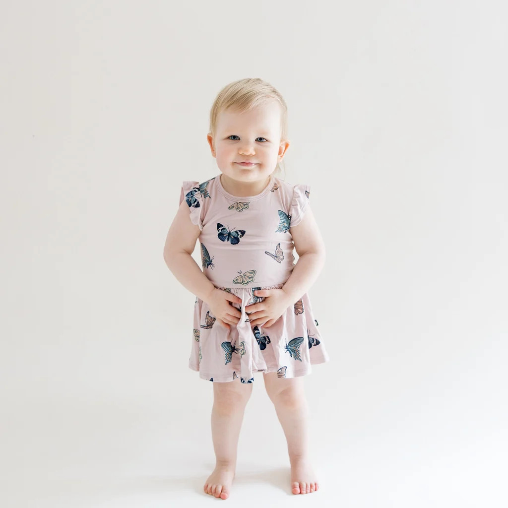 Twirl Bodysuit Dress in Blush Butterfly | Kyte Baby
