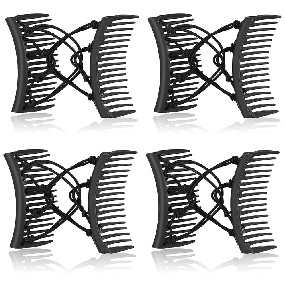 4 Pieces Stretchy Double Comb Adjustable Elastic Hair Clips, No Crease Pins for Women's Curly Thi... | Amazon (US)