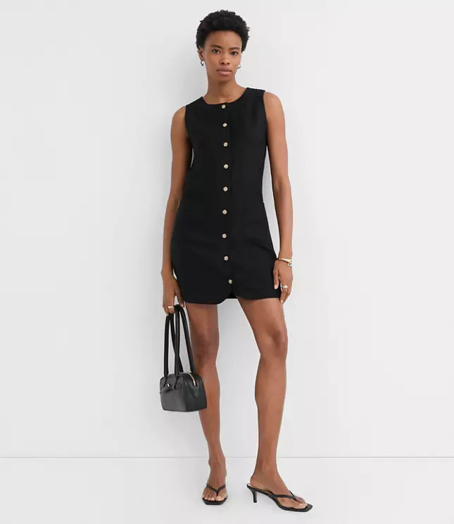Linen Blend Button Mini Pocket Dress | LOFT