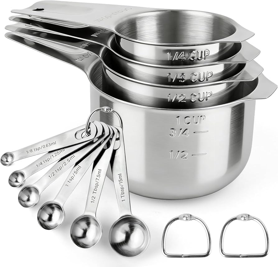 Stainless Steel Measuring Cups and Spoons Set of 10, Nesting Measuring Cup Set - 4 Cups 6 Spoons,... | Amazon (US)