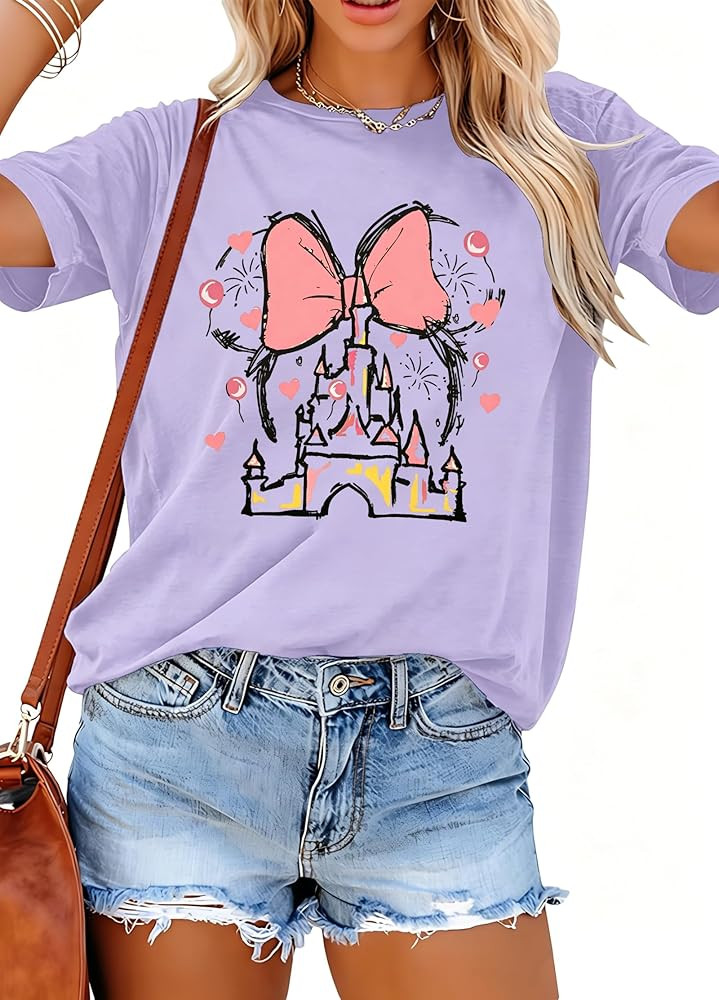 Women Magic Kingdom Shirt Castle Graphic Shirts Casual Family Vacation Holiday T Shirt Cute Short... | Amazon (US)