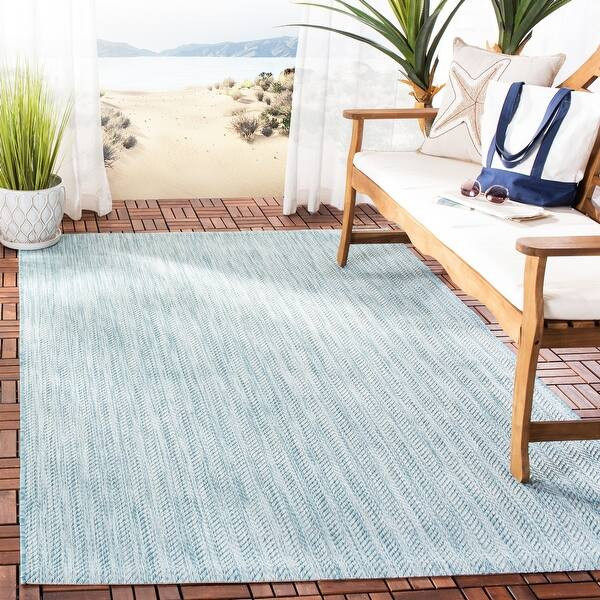 SAFAVIEH Courtyard Carolann Indoor/ Outdoor Waterproof Patio Backyard Rug - 8' x 10' - Grey/Navy | Bed Bath & Beyond