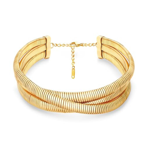 MISS RIGHT Chunky Gold Layered Choker Necklaces for Women Trendy, 14K Gold Plated Triple Snake Chain Layering Necklaces Jewelry Gifts | Amazon (US)
