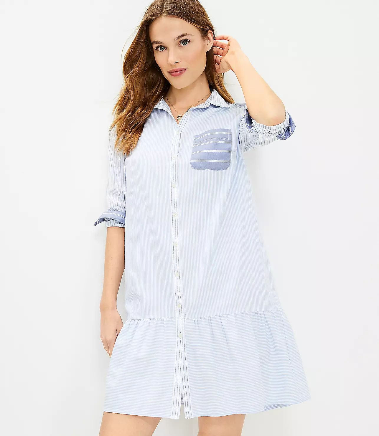 Petite Striped Flounce Shirtdress | LOFT