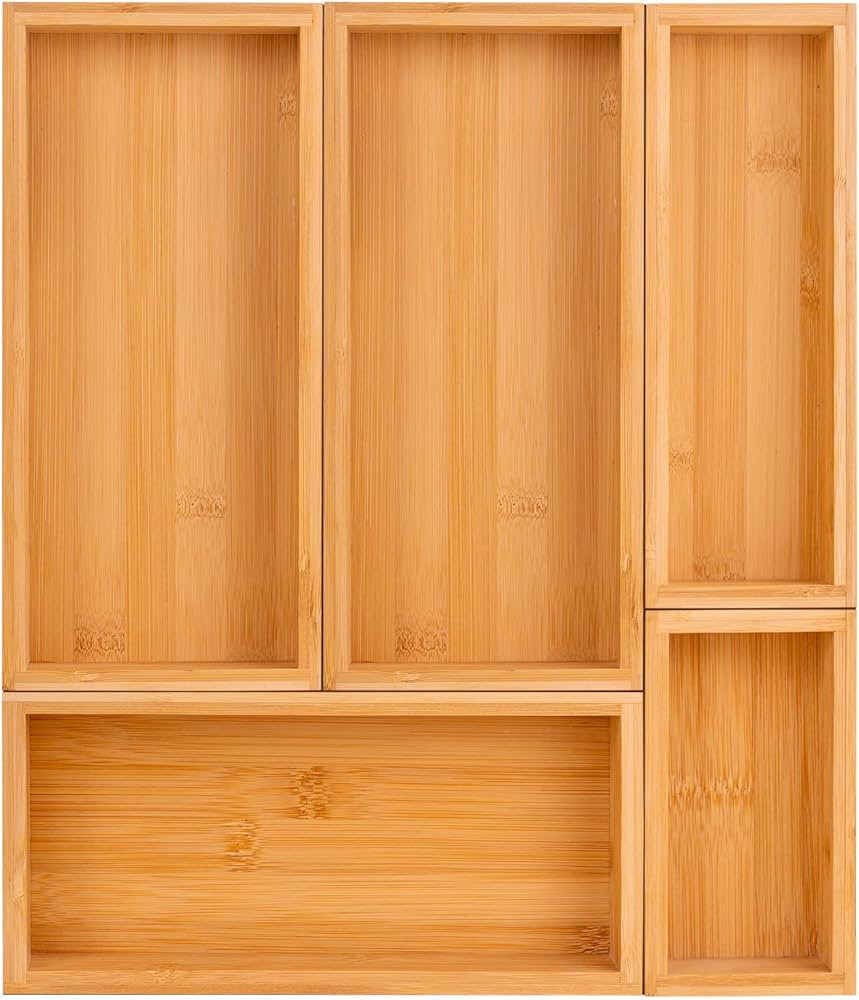 bamboo drawer organizer Set，expandable drawer dividers,wooden storage organizers,large trays fo... | Amazon (US)