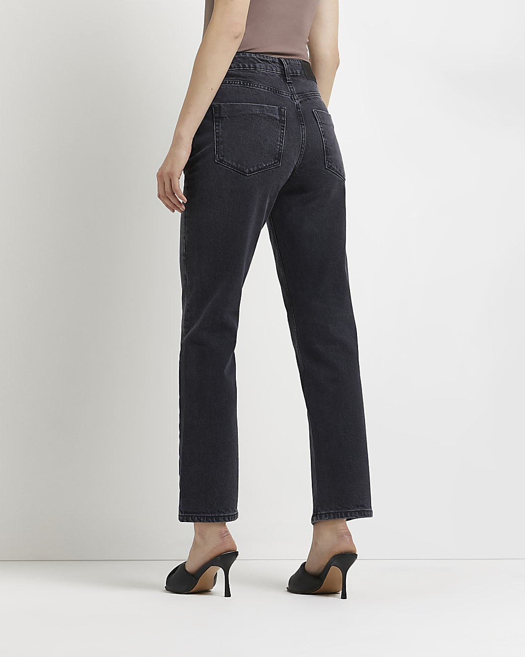 Black high waisted straight jeans | River Island (UK & IE)