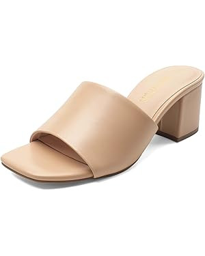 DREAM PAIRS Women's Square Open Toe Heels Sandals Low Block Chunky Heeled Sandals Slide Sandals S... | Amazon (US)