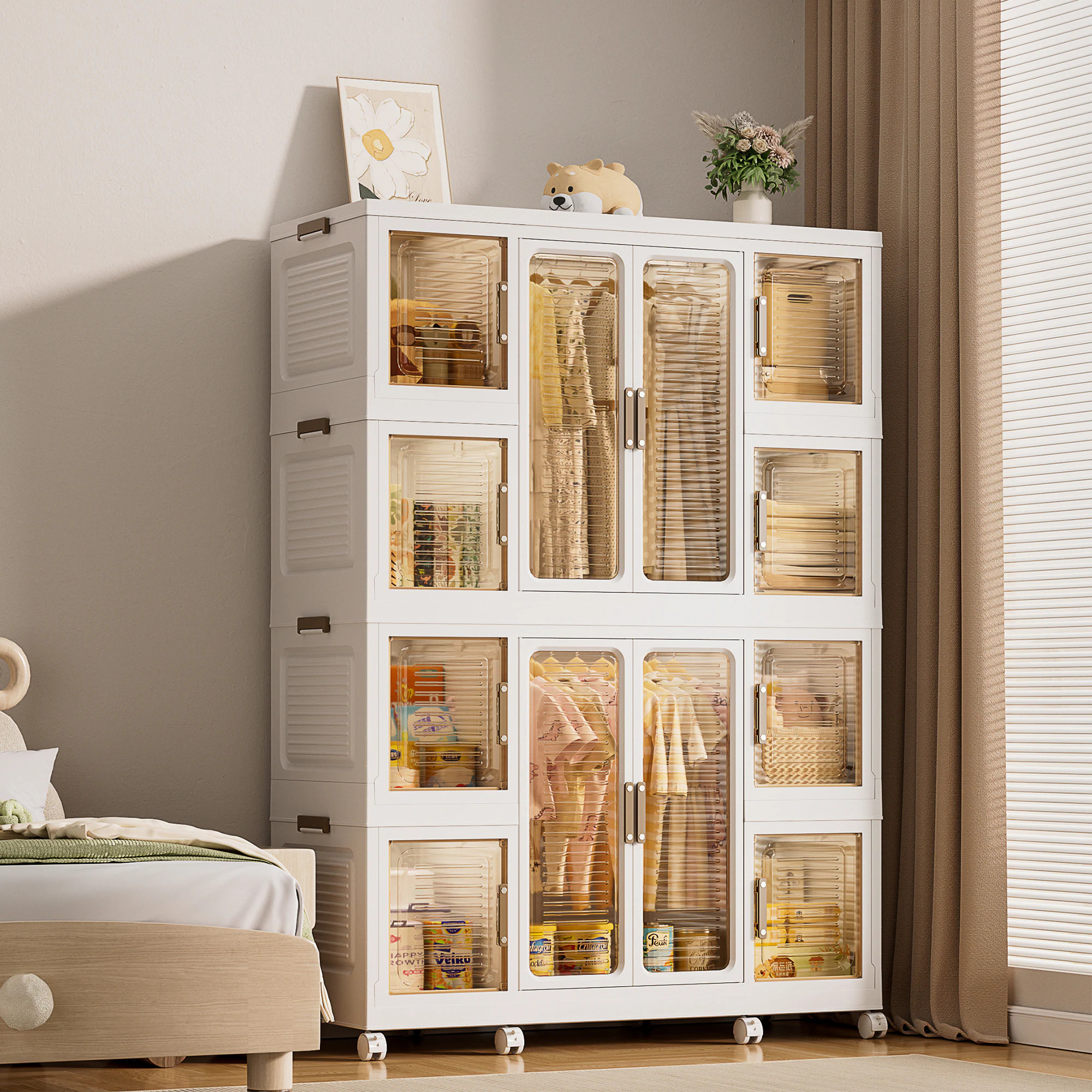 LUXEYARD Portable Wardrobe Closet Storage Organizer for Clothes Clothes Dresser 12 Magnetic Doors12 Cubes 2 Hanging Rod 16 pcs hangers Baby Wardrobe | Lowe's