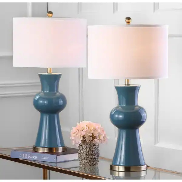 SAFAVIEH Lighting 30-inch Blue Lola Column Lamp (Set of 2) - 15"x15"x30" | Bed Bath & Beyond