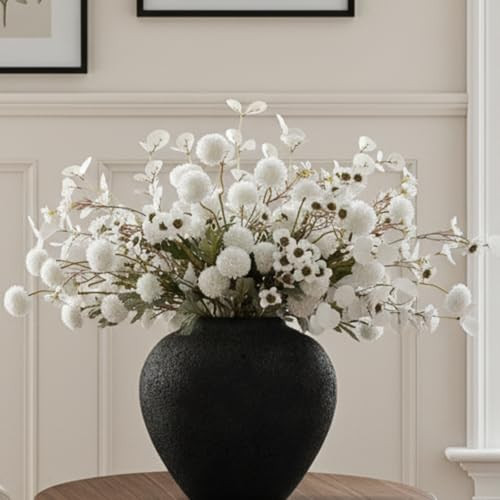 20pcs White Artificial Flowers Bulk For Vase That Look Real, White Flower Centerpiece For Table, Silk Floral Home Decor Indoor, Faux Kiku + Eucalyptus Stems + Wildflowers, Flores Blancas Artificiales | Amazon (US)