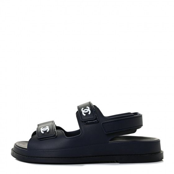 CHANEL Rubber CC Dad Sandals 37 Navy | Fashionphile