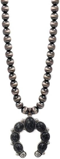 Western Women's Cowgirl Squash Blossom Horseshoe Navajo Pearl Black Turquoise Necklace | Amazon (US)
