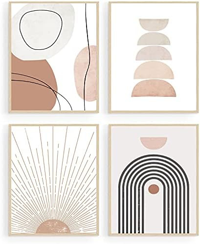 Minimalist Boho Wall Art Mid Century Modern Decor Geometric Sun Rising Beige Decor Abstract Wall Art | Amazon (US)