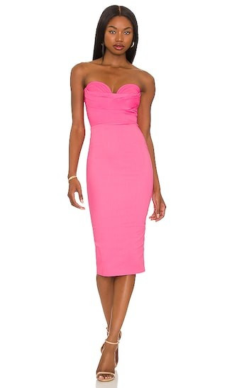 MORE TO COME Sophia Strapless Midi Dress in Fucshia. - size XXS | Revolve Clothing (Global)