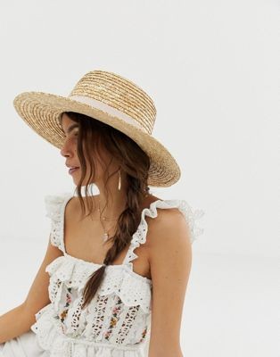 ASOS DESIGN natural straw easy boater with size adjuster and light band | ASOS (Global)