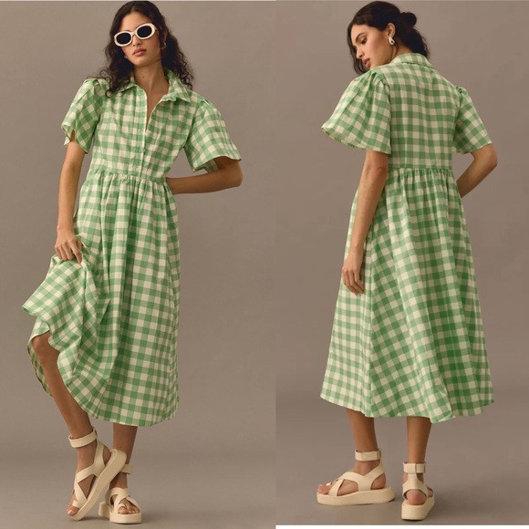 Anthropologie Porridge Gingham Midi Shirt Dress | Poshmark