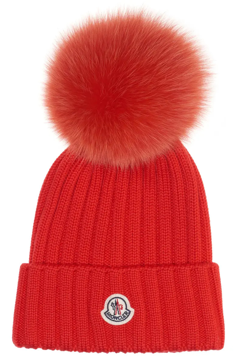 Genuine Fox Fur Pom Rib Wool Beanie | Nordstrom