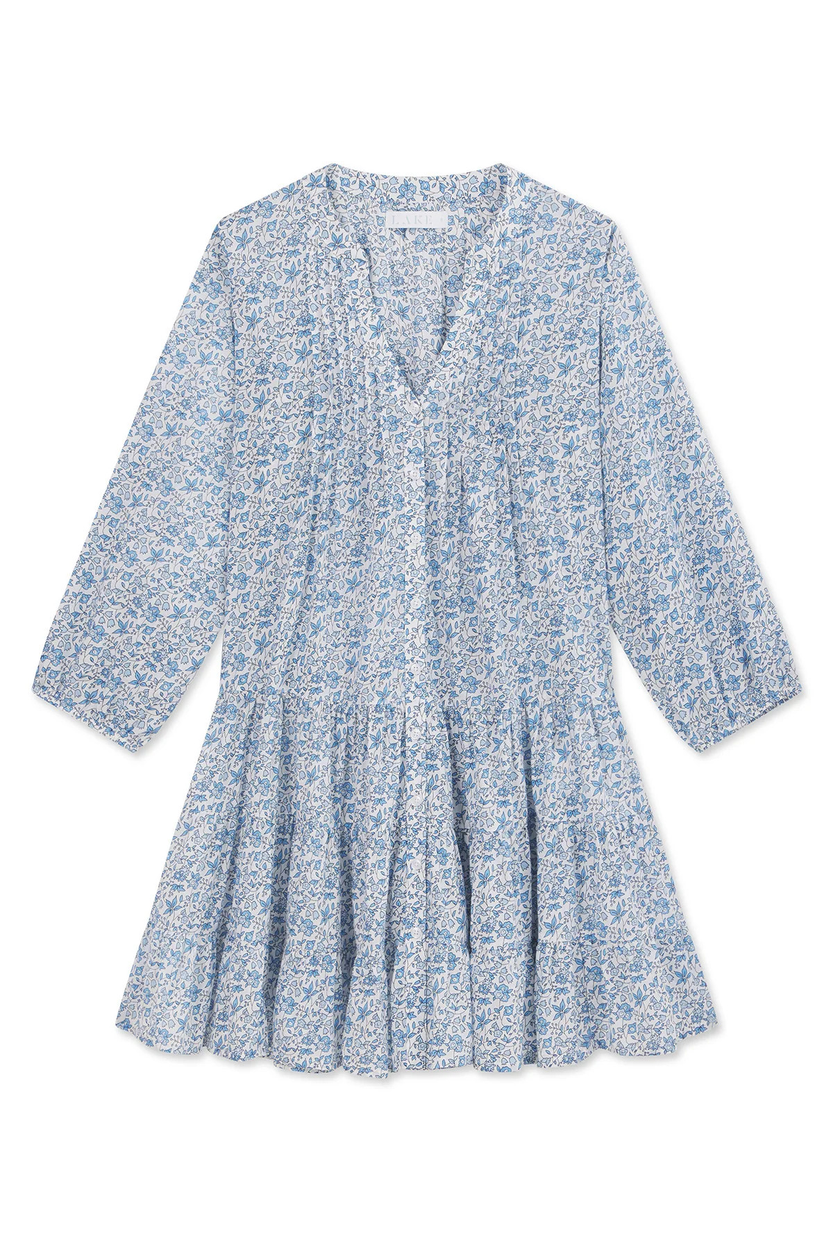 Eloise Tiered Dress in Delft Blue Garden Floral | Lake Pajamas