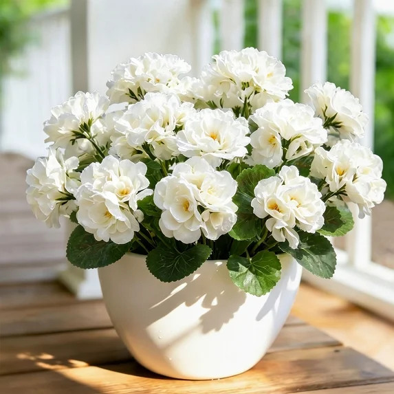 DAKIMOE 6 PCS Artificial Flowers for Outdoor Indoor- White Geranium Fake Flower Uv resistant Faux... | Walmart (US)