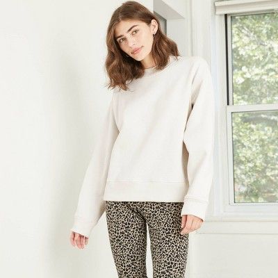 Women&#39;s All Day Fleece Sweatshirt - A New Day&#8482; Cream XL | Target