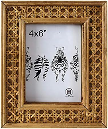 HUAXIN CRAFT H Picture Frame, Rattan 4x6 Picture Frame Boho Vintage Cany Stand Table Top Rustic Desk | Amazon (US)