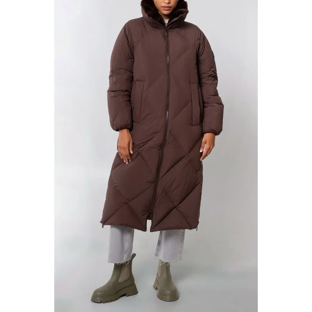 The Recycled Planet Company Dida Faux Fur Trim Water Repellent Down Puffer Coat in Dark Coffee at Nordstrom, Size Large | Nordstrom
