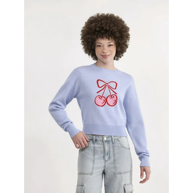 No Boundaries Conversational Printed Pullover with Long-Sleeves, Midweight, Women’s | Walmart (US)